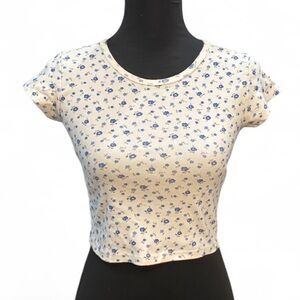 Brandy Melville Cream and Blue Floral Crop Top
